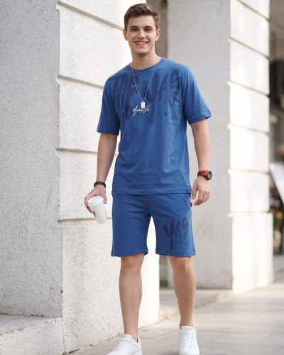Printed Round Neck Pure Cotton T-Shirt With Shorts - 119B