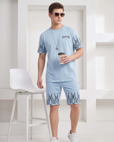 Men’s Light Blue Printed Shorts Set of Tshirt and Shorts combo
