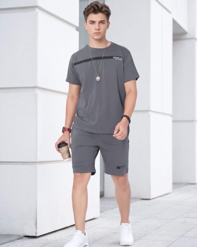 Grey Men's T-Shirt and Shorts Set