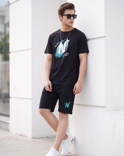 Black Men's T-shirt and Shorts Set
