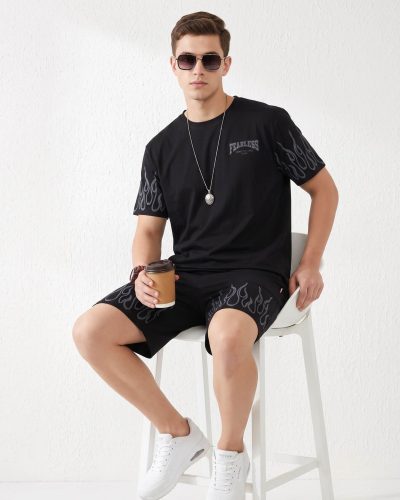 Men’s Black Printed Shorts Set of Tshirt and Shorts combo 114B