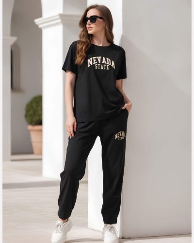 BLACK WEET Printed Round Neck Half Sleeves Co-ord Set Tracksuit for Women â Style 3426