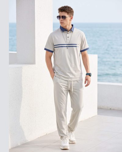 WEET Cotton Polo Tshirt and Pyjama Set for Men, Night Wear for Men, Men's Pyjama Set 148