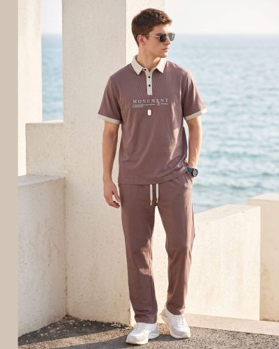 WEET Cotton Polo Tshirt and Pyjama Set for Men, Night Wear for Men, Men's Pyjama Set 150B