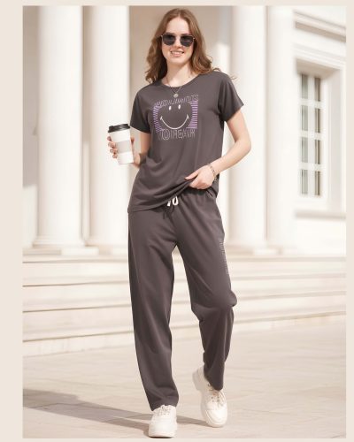 WEET Women's Printed T-shirt and Pyjama Set Night Suit for Women 206B