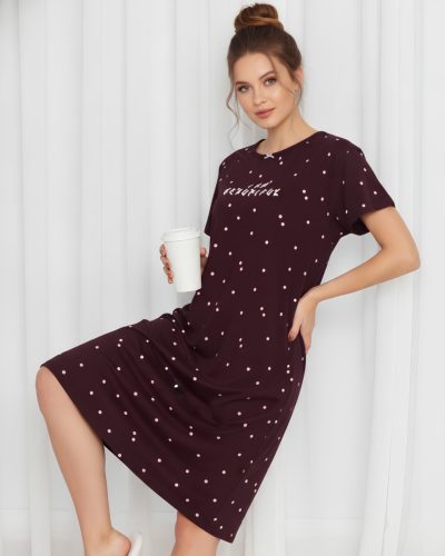 Women's Maroon Dot Printed Short Nighty