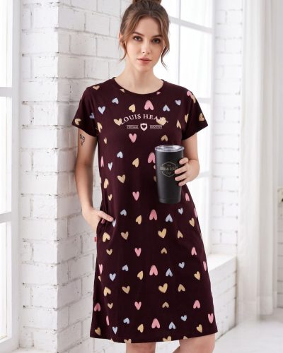 Soft Cotton Brown Short Nightdress for Women