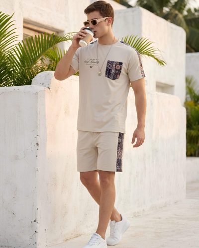 WEET Men's Printed Co-ord Set | T-Shirt with Pocket and Shorts Night Suit for Men 181