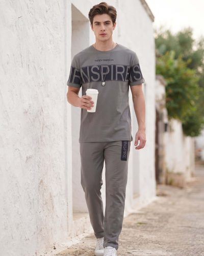 Grey Men's T-Shirt and Pyjama Set