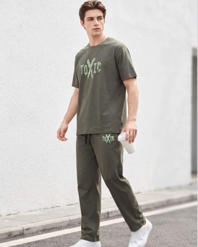 WEET Cotton T-Shirt and Pyjama Set for Men,       Night Wear for Men(Olive Green)