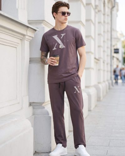 WEET Cotton T-Shirt and Pyjama Set for Men,       Night Wear for Men (Dark Chocolate)