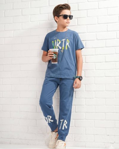 WEET Boys Cotton T-Shirt and Joggers Set | Printed Nightwear Coord Set – Blue