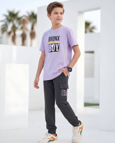 WEET Boys Cotton T-Shirt and Pyjama Set | Printed Nightwear Coord Set – Lavender