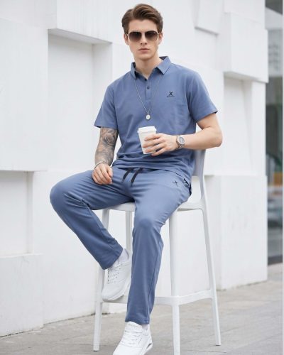 WEET Cotton Polo Tshirt and Pyjama Set for Men,       Night Wear for Men,       Men's Pyjama Set (Indigo Blue)