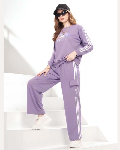 WEET Cotton Sweatshirt & Cargo Pocket Joggers Tracksuit | New Winter NightSuit for Women