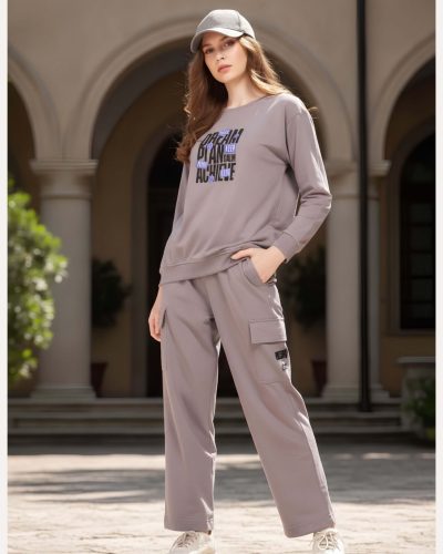 WEET Cotton Sweatshirt & Cargo Pocket Joggers Tracksuit | New Co-ord Set for Women