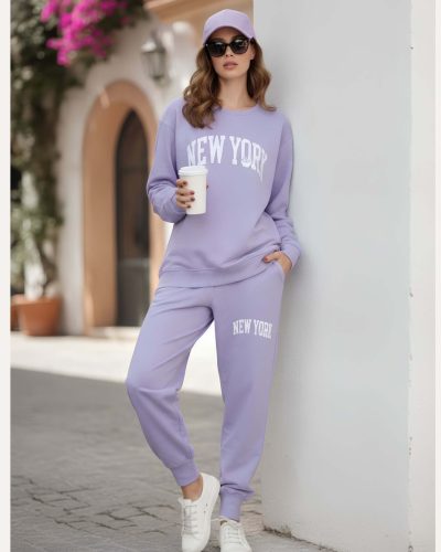 Weet Women's Lavender "New York" Sweatshirt and Joggers Tracksuit – Travel & Casual Wear