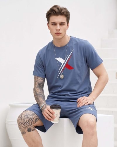 WEET Light Indigo Blue Cotton Men’s Shorts Set Light Blue – Nightwear & Lounge Wear