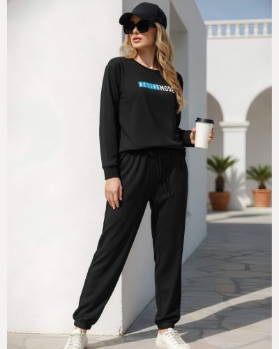 Weet Women's Black "Active Mode" Sweatshirt and Joggers Tracksuit | Travel & Lounge Wear