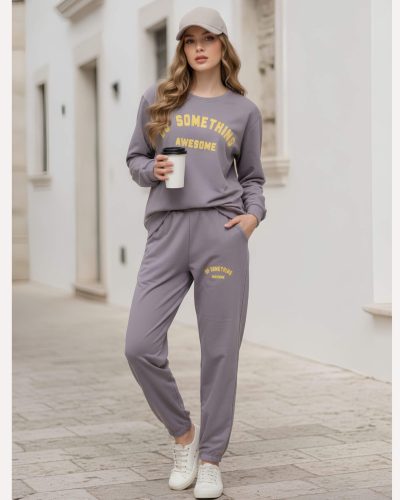 Weet Women's Cotton Grey Soft Sweatshirt and Joggers Tracksuit Set