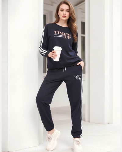 WEET Cotton Sweatshirt & Joggers Full Sleeves Tracksuit | Women Winter NightSuits- Navy Blue