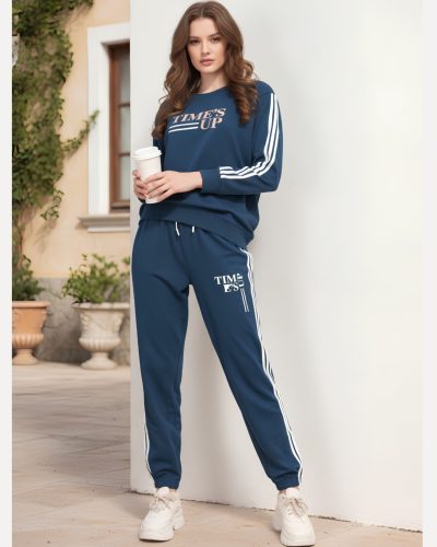 WEET Cotton Sweatshirt & Joggers Full Sleeves Tracksuit | Women Winter NightSuits- Teal Blue