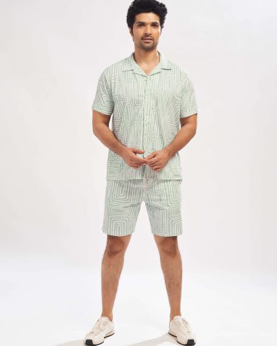 WEET Men's Printed Co-ord Set | Cotton Casual Matching Short Sleeve Collar Shirt and Shorts Night Suit for Men 174