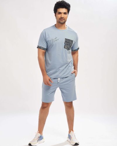 WEET Men's Printed T-Shirt & Shorts Co Ord Set blue | Cotton Casual Wear 180b