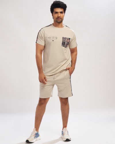 WEET Men's Printed Co-ord Set | T-Shirt with Pocket and Shorts Night Suit for Men 181
