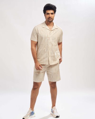 WEET Men's Printed Co-ord Set | Cotton Casual Matching Short Sleeve Collar Shirt and Shorts Night Suit for Men 174B