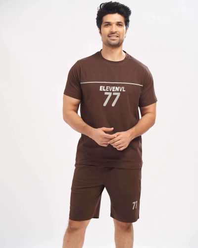 WEET Cotton T-Shirt and Shorts Set for Men,Night Wear for Men,Men's Pyjama Set 185B