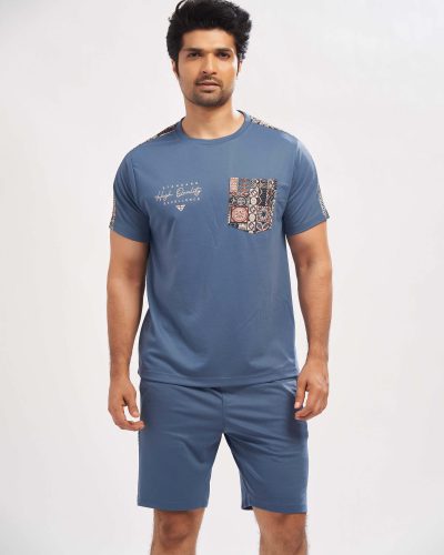 WEET Men's Printed Co-ord Set | T-Shirt with Pocket and Shorts Night Suit for Men 181B