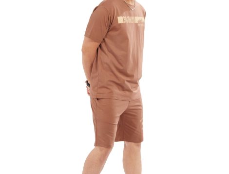 Side view of Men's Light Brown Brooklyn Printed Casual Short Set highlighting style and fit